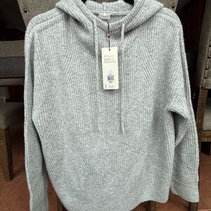 NWT Calia Journey Light Gray Ribbed Knit Hoodie Sweater sz Small